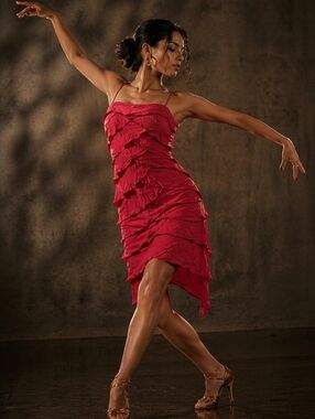 Vintage Tadashi red Asymmetrical ruffles dress S